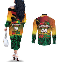 Vanuatu Independence Day Couples Matching Off The Shoulder Long Sleeve Dress and Long Sleeve Button Shirt Chibi Boar Proud To Be A Ni-Van