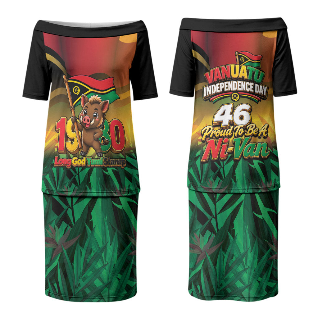 Vanuatu Independence Day Couples Matching Puletasi and Long Sleeve Button Shirt Chibi Boar Proud To Be A Ni-Van LT14 - Polynesian Pride