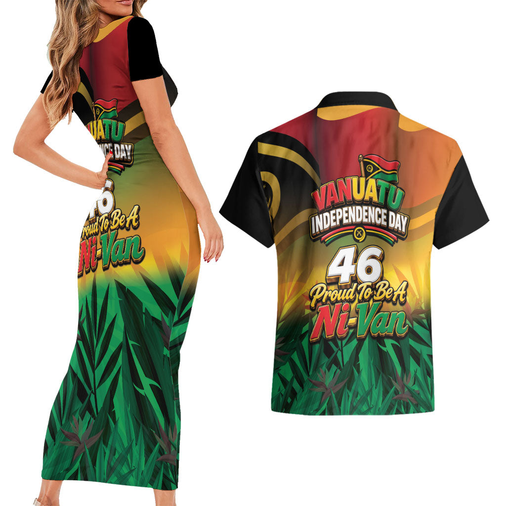 Vanuatu Independence Day Couples Matching Short Sleeve Bodycon Dress and Hawaiian Shirt Chibi Boar Proud To Be A Ni-Van