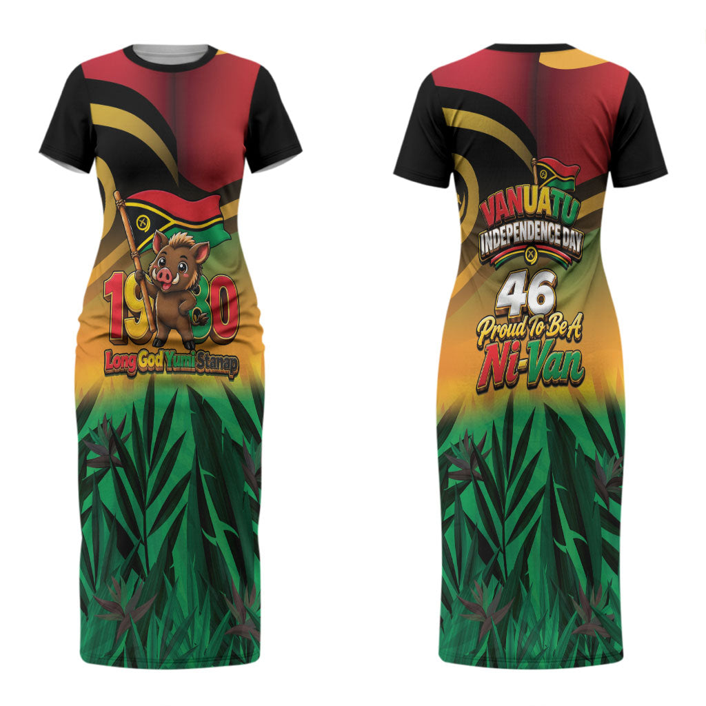 Vanuatu Independence Day Couples Matching Short Sleeve Bodycon Dress and Hawaiian Shirt Chibi Boar Proud To Be A Ni-Van LT14 - Polynesian Pride