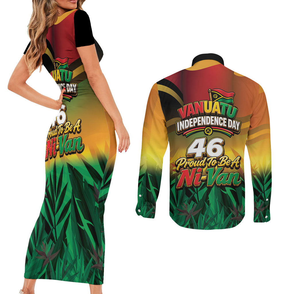 Vanuatu Independence Day Couples Matching Short Sleeve Bodycon Dress and Long Sleeve Button Shirt Chibi Boar Proud To Be A Ni-Van