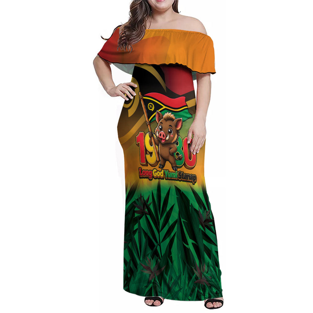 Vanuatu Independence Day Family Matching Off Shoulder Maxi Dress and Hawaiian Shirt Chibi Boar Proud To Be A Ni-Van