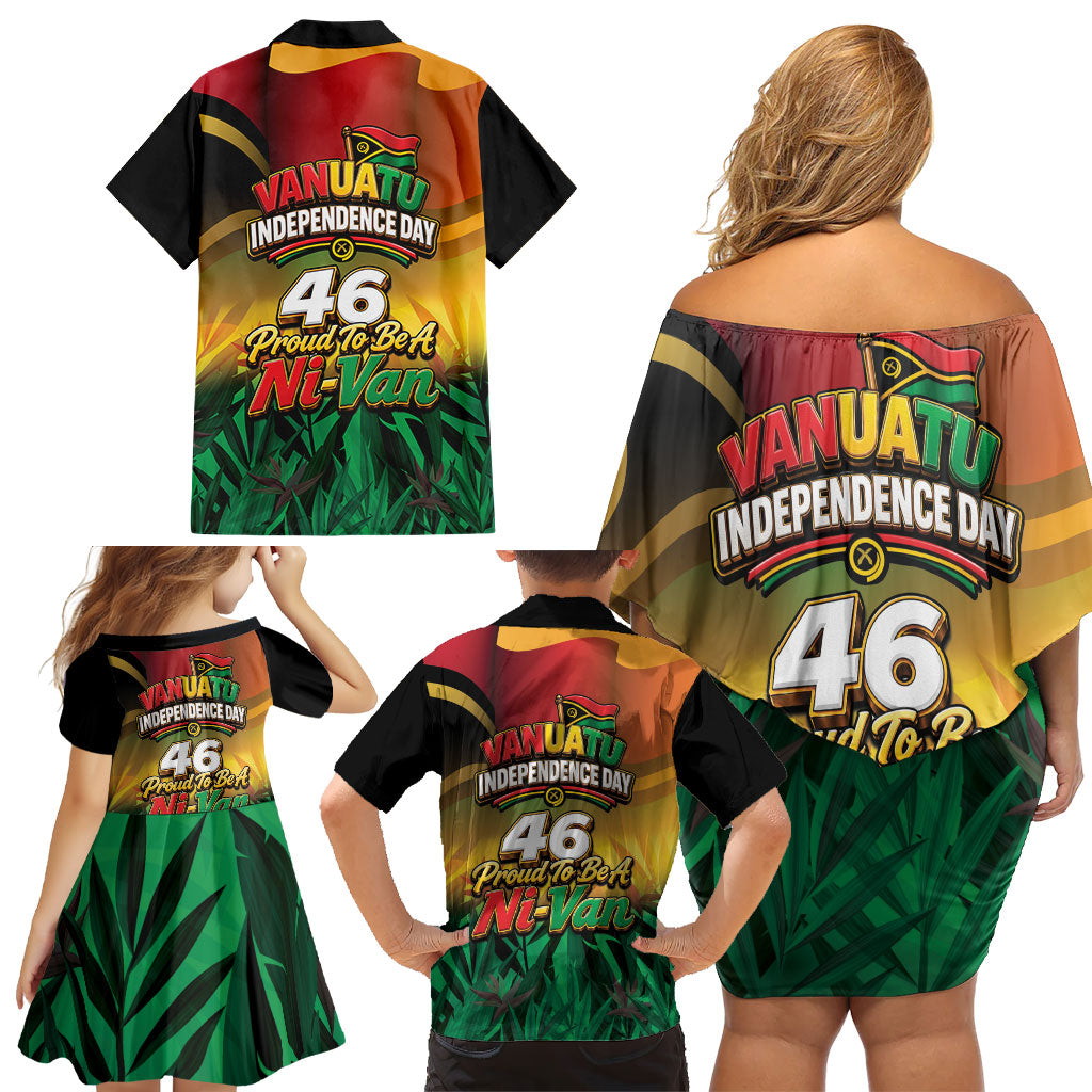 Vanuatu Independence Day Family Matching Off Shoulder Short Dress and Hawaiian Shirt Chibi Boar Proud To Be A Ni-Van