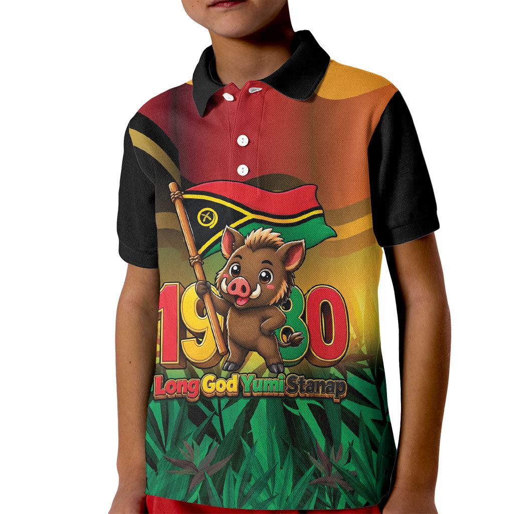Vanuatu Independence Day Kid Polo Shirt Chibi Boar Proud To Be A Ni-Van