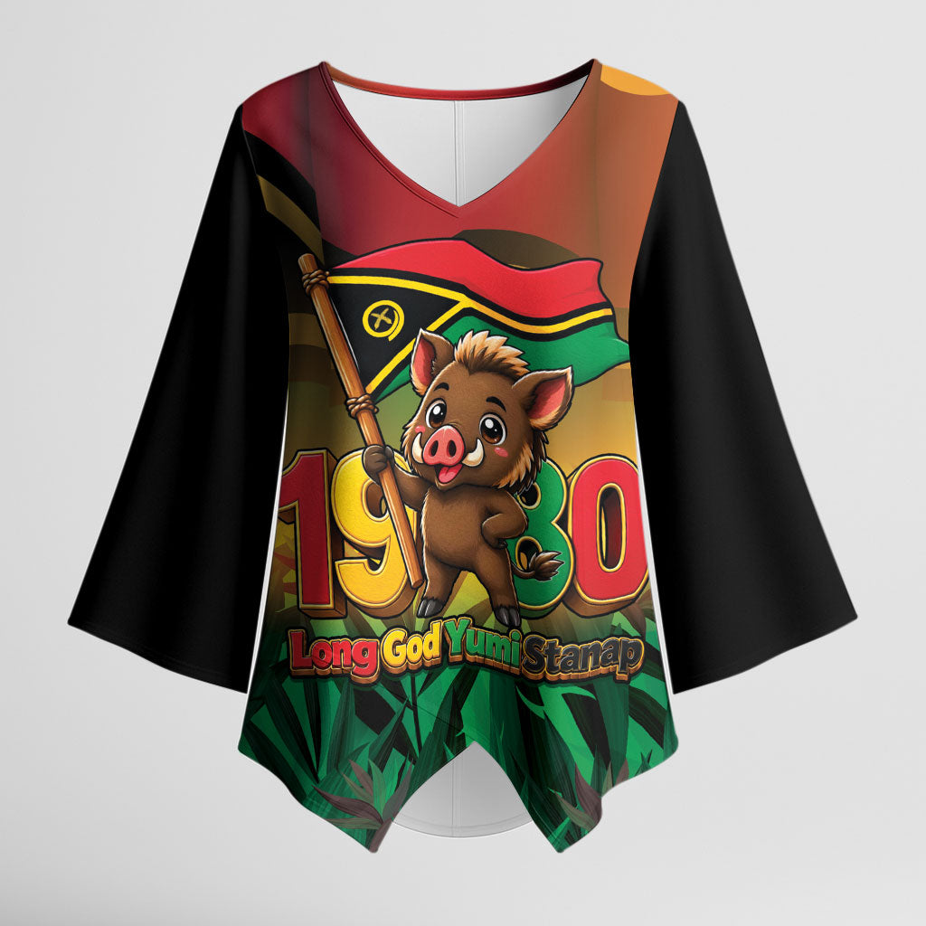 Vanuatu Independence Day Kimono Sleeve Blouse Chibi Boar Proud To Be A Ni-Van LT14 Female Multicolor - Polynesian Pride