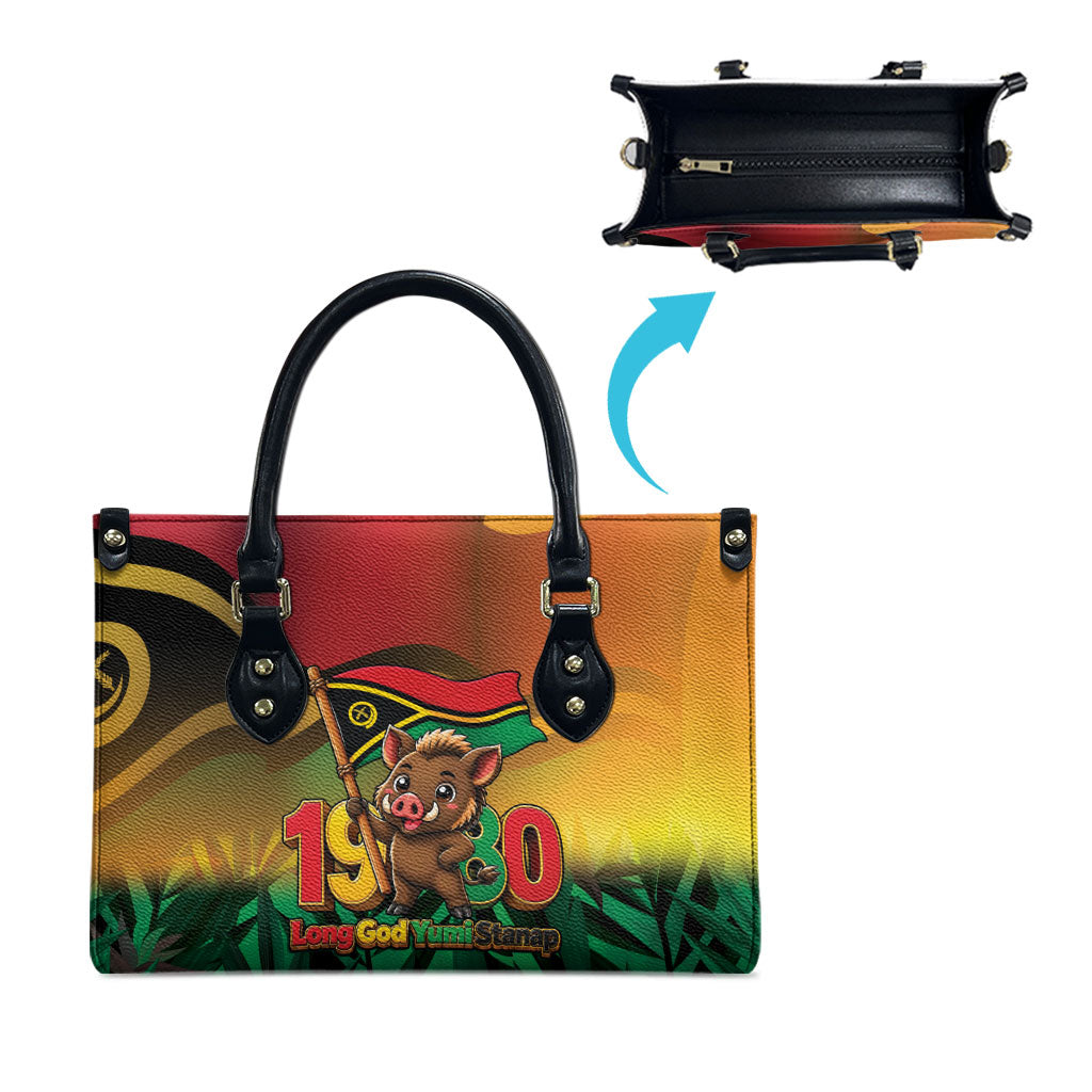 Vanuatu Independence Day Leather Bag Chibi Boar Proud To Be A Ni-Van