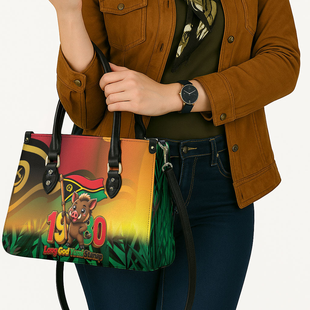 Vanuatu Independence Day Leather Bag Chibi Boar Proud To Be A Ni-Van