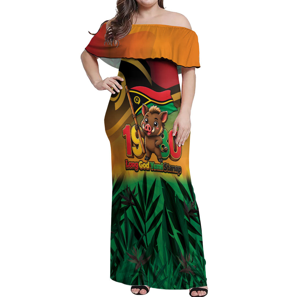 Vanuatu Independence Day Off Shoulder Maxi Dress Chibi Boar Proud To Be A Ni-Van