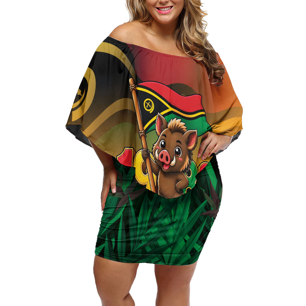 Vanuatu Independence Day Off Shoulder Short Dress Chibi Boar Proud To Be A Ni-Van