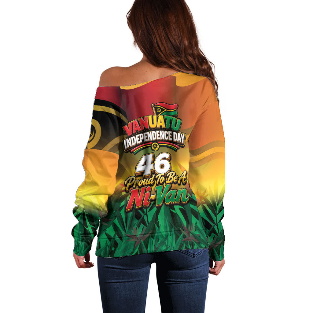 Vanuatu Independence Day Off Shoulder Sweater Chibi Boar Proud To Be A Ni-Van