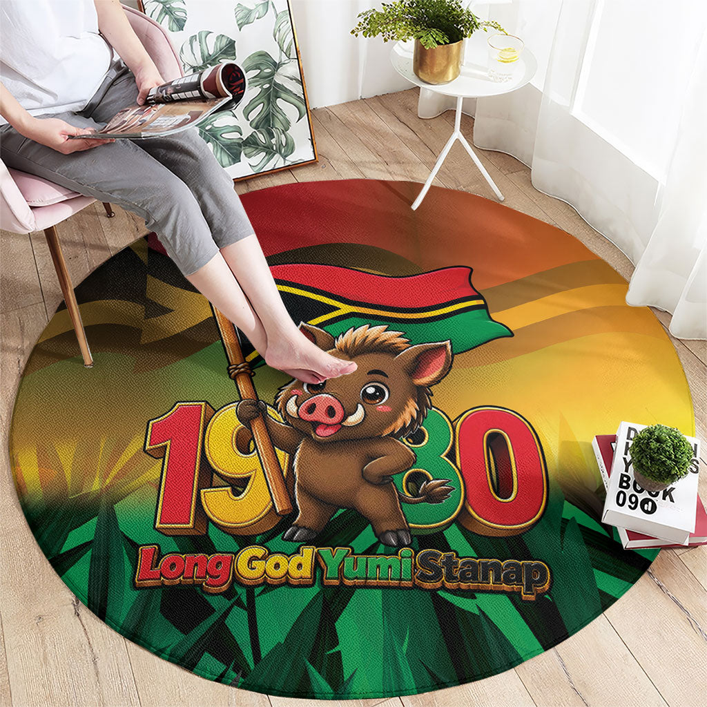 Vanuatu Independence Day Round Carpet Chibi Boar Proud To Be A Ni-Van