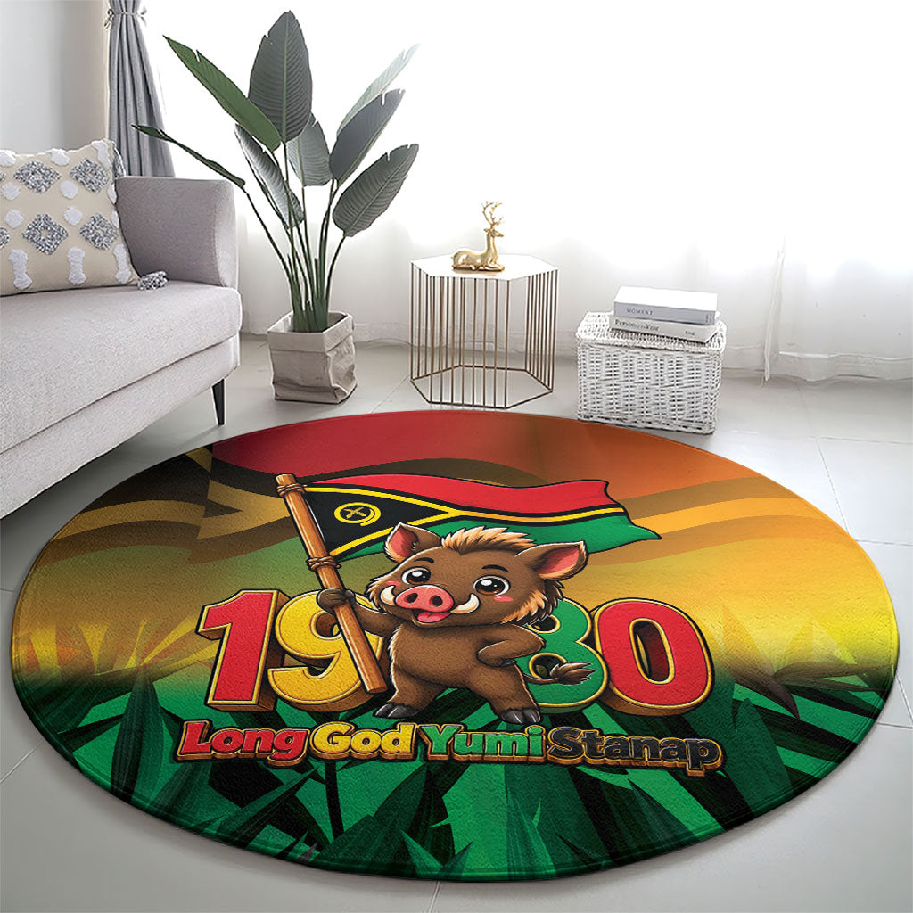 Vanuatu Independence Day Round Carpet Chibi Boar Proud To Be A Ni-Van