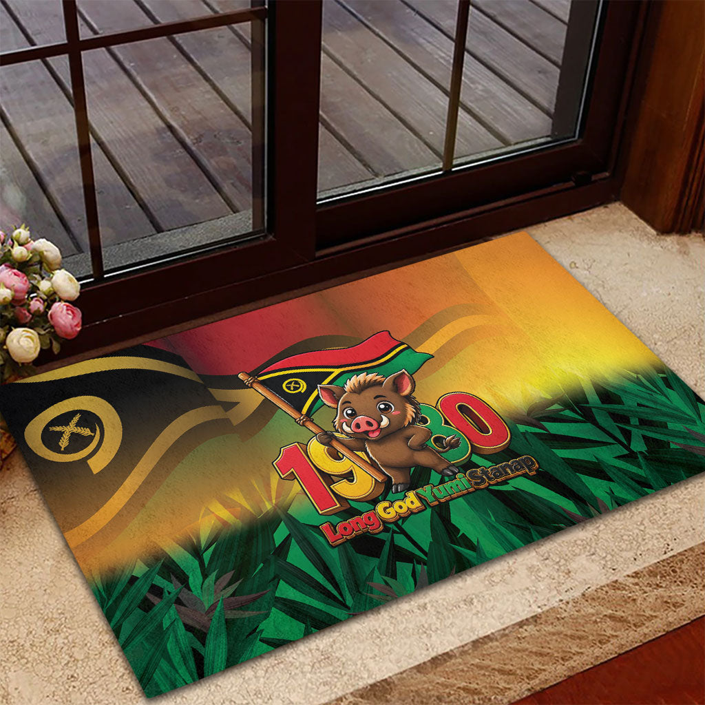 Vanuatu Independence Day Rubber Doormat Chibi Boar Proud To Be A Ni-Van