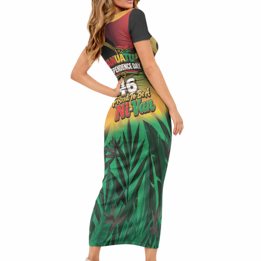 Vanuatu Independence Day Short Sleeve Bodycon Dress Chibi Boar Proud To Be A Ni-Van LT14 - Polynesian Pride