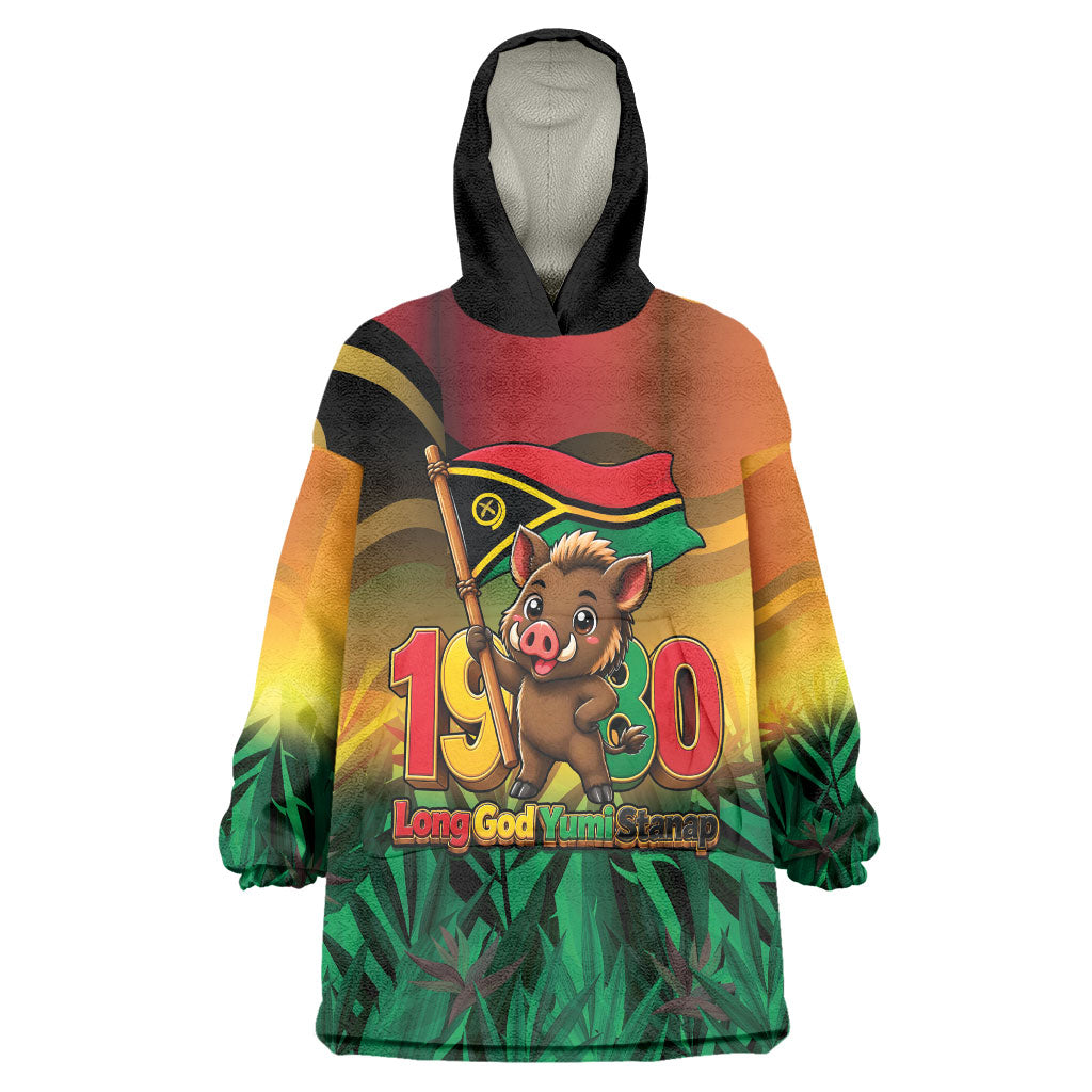 Vanuatu Independence Day Wearable Blanket Hoodie Chibi Boar Proud To Be A Ni-Van