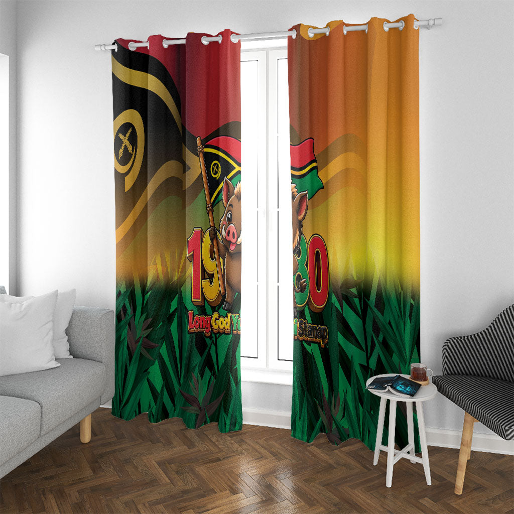 Vanuatu Independence Day Window Curtain Chibi Boar Proud To Be A Ni-Van