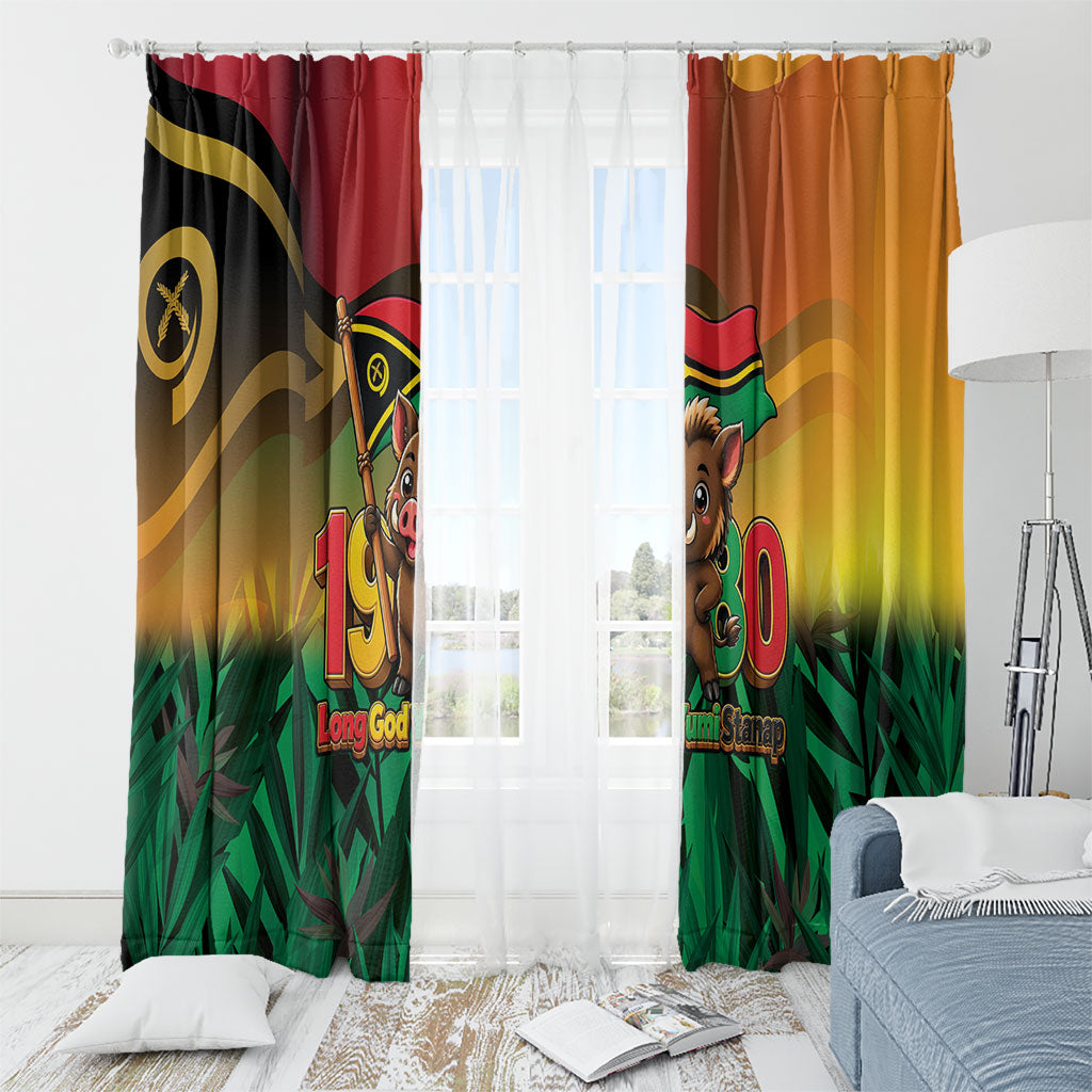 Vanuatu Independence Day Window Curtain Chibi Boar Proud To Be A Ni-Van