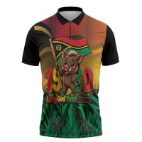Vanuatu Independence Day Zipper Polo Shirt Chibi Boar Proud To Be A Ni-Van