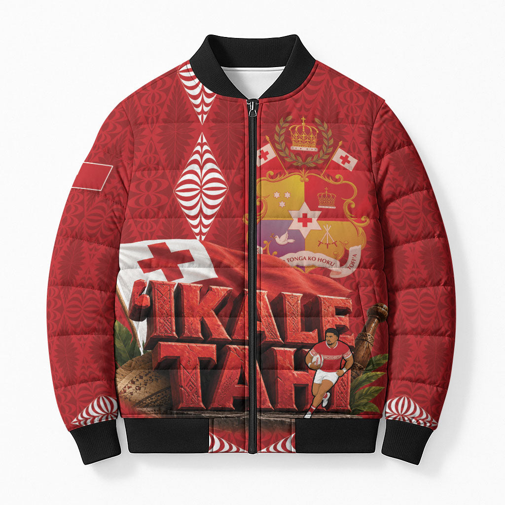 Tonga Rugby Custom Bomber Puffer Jacket 2026 Go Ikale Tahi Ngatu Pattern