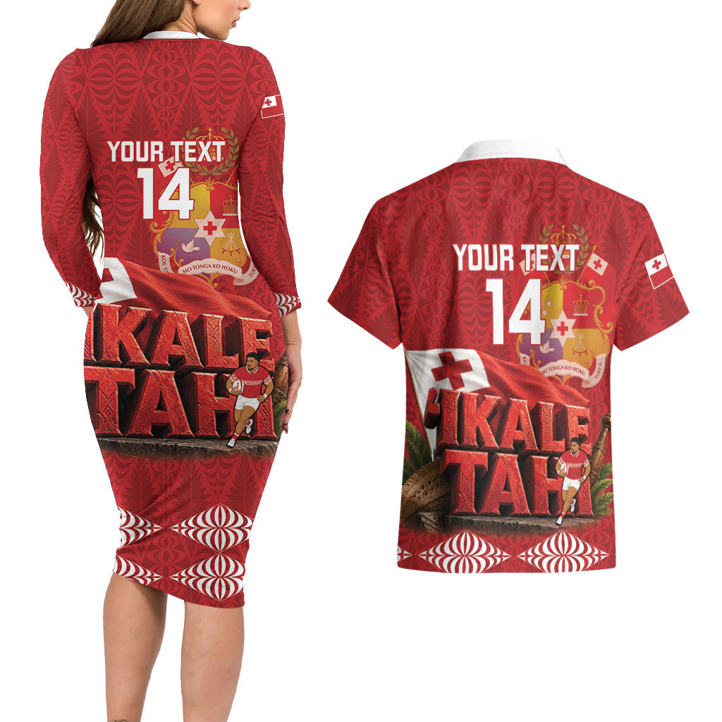 Tonga Rugby Custom Couples Matching Long Sleeve Bodycon Dress and Hawaiian Shirt 2026 Go Ikale Tahi Ngatu Pattern