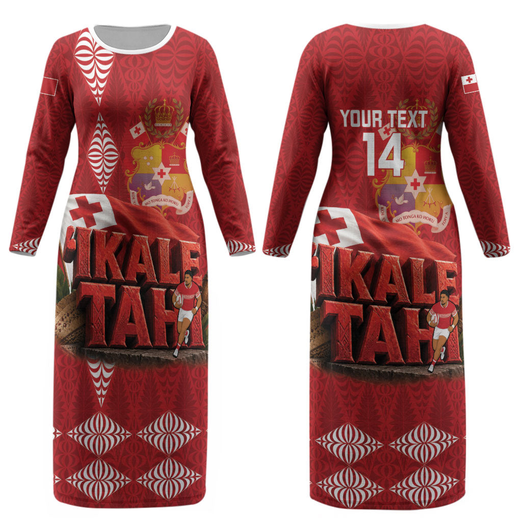Tonga Rugby Custom Couples Matching Long Sleeve Bodycon Dress and Hawaiian Shirt 2026 Go Ikale Tahi Ngatu Pattern LT14 - Polynesian Pride