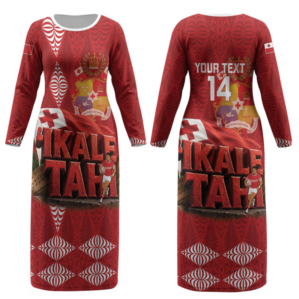 Tonga Rugby Custom Couples Matching Long Sleeve Bodycon Dress and Long Sleeve Button Shirt 2026 Go Ikale Tahi Ngatu Pattern LT14 - Polynesian Pride