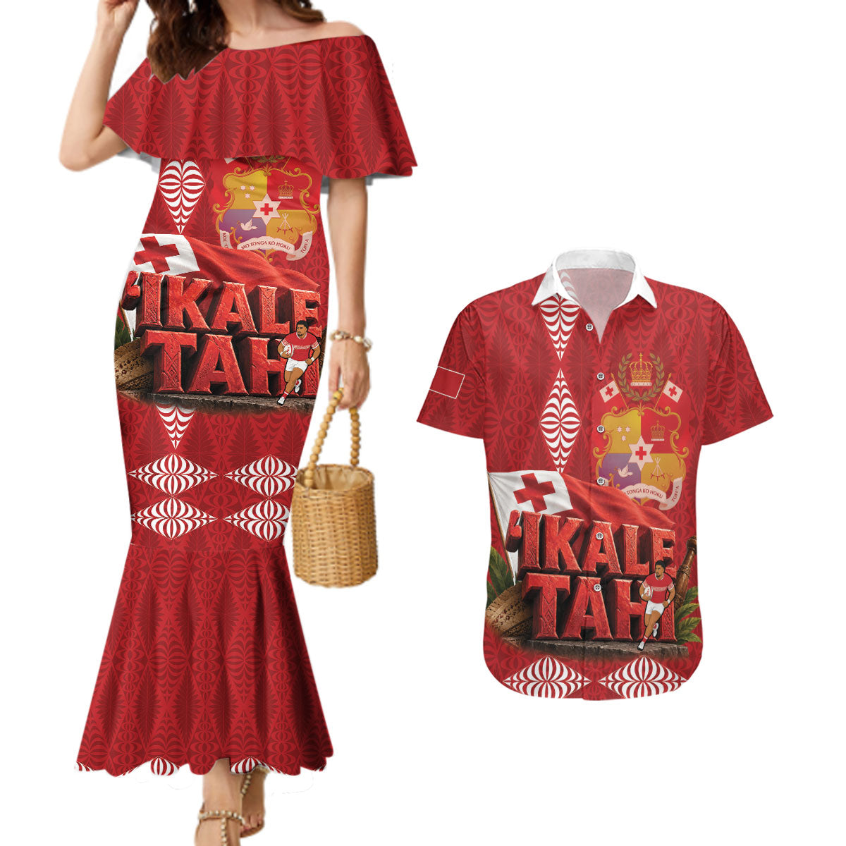 Tonga Rugby Custom Couples Matching Mermaid Dress and Hawaiian Shirt 2026 Go Ikale Tahi Ngatu Pattern