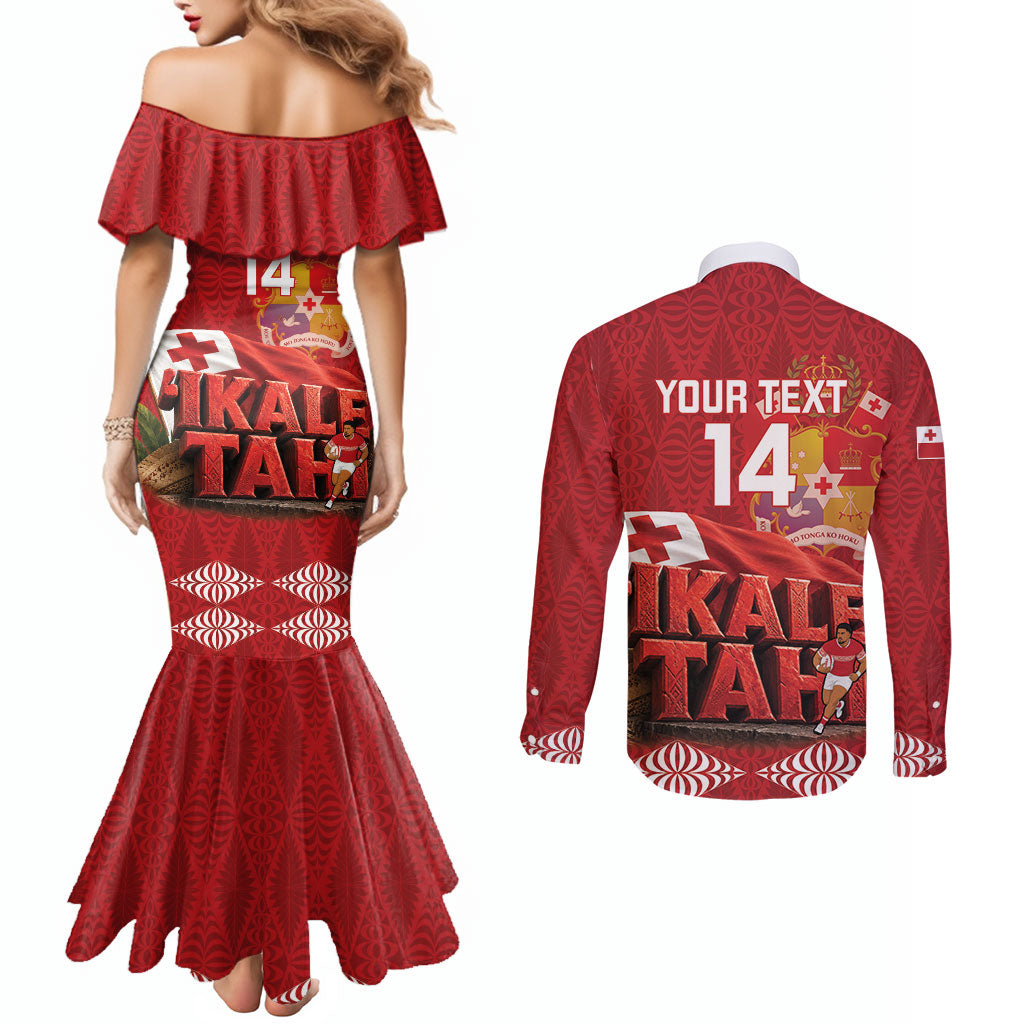Tonga Rugby Custom Couples Matching Mermaid Dress and Long Sleeve Button Shirt 2026 Go Ikale Tahi Ngatu Pattern
