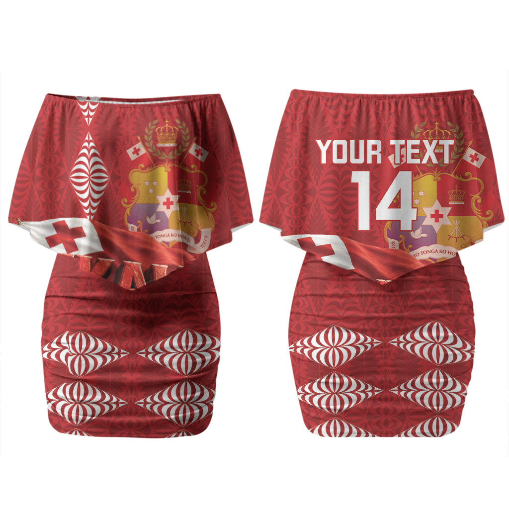 Tonga Rugby Custom Couples Matching Off Shoulder Short Dress and Long Sleeve Button Shirt 2026 Go Ikale Tahi Ngatu Pattern LT14 - Polynesian Pride
