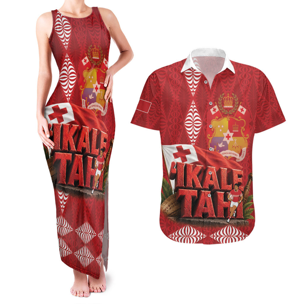 Tonga Rugby Custom Couples Matching Tank Maxi Dress and Hawaiian Shirt 2026 Go Ikale Tahi Ngatu Pattern