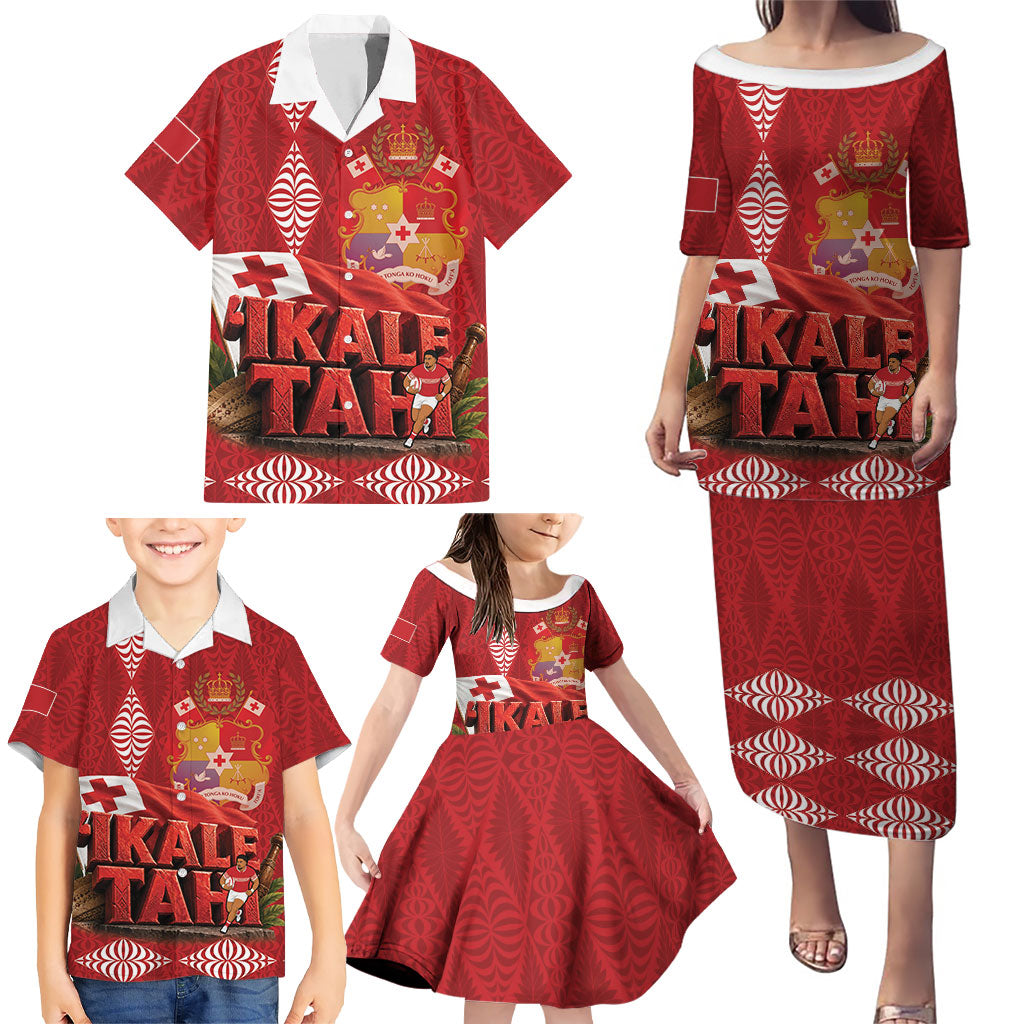 Tonga Rugby Custom Family Matching Puletasi and Hawaiian Shirt 2026 Go Ikale Tahi Ngatu Pattern