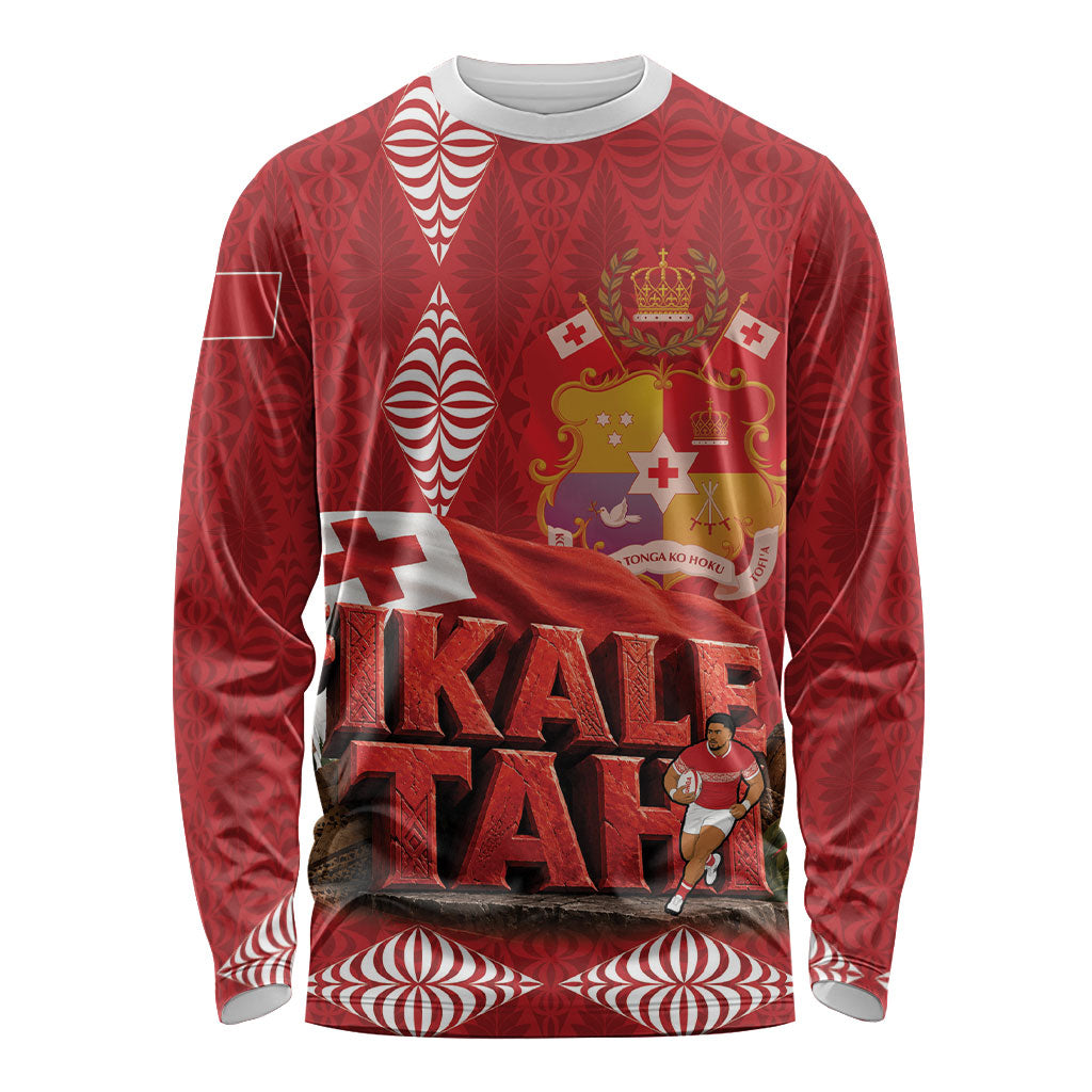 Tonga Rugby Custom Long Sleeve Shirt 2026 Go Ikale Tahi Ngatu Pattern