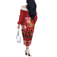 Tonga Rugby Custom Off The Shoulder Long Sleeve Dress 2026 Go Ikale Tahi Ngatu Pattern