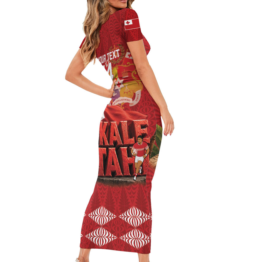 Tonga Rugby Custom Short Sleeve Bodycon Dress 2026 Go Ikale Tahi Ngatu Pattern