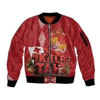 Tonga Rugby Custom Sleeve Zip Bomber Jacket 2026 Go Ikale Tahi Ngatu Pattern