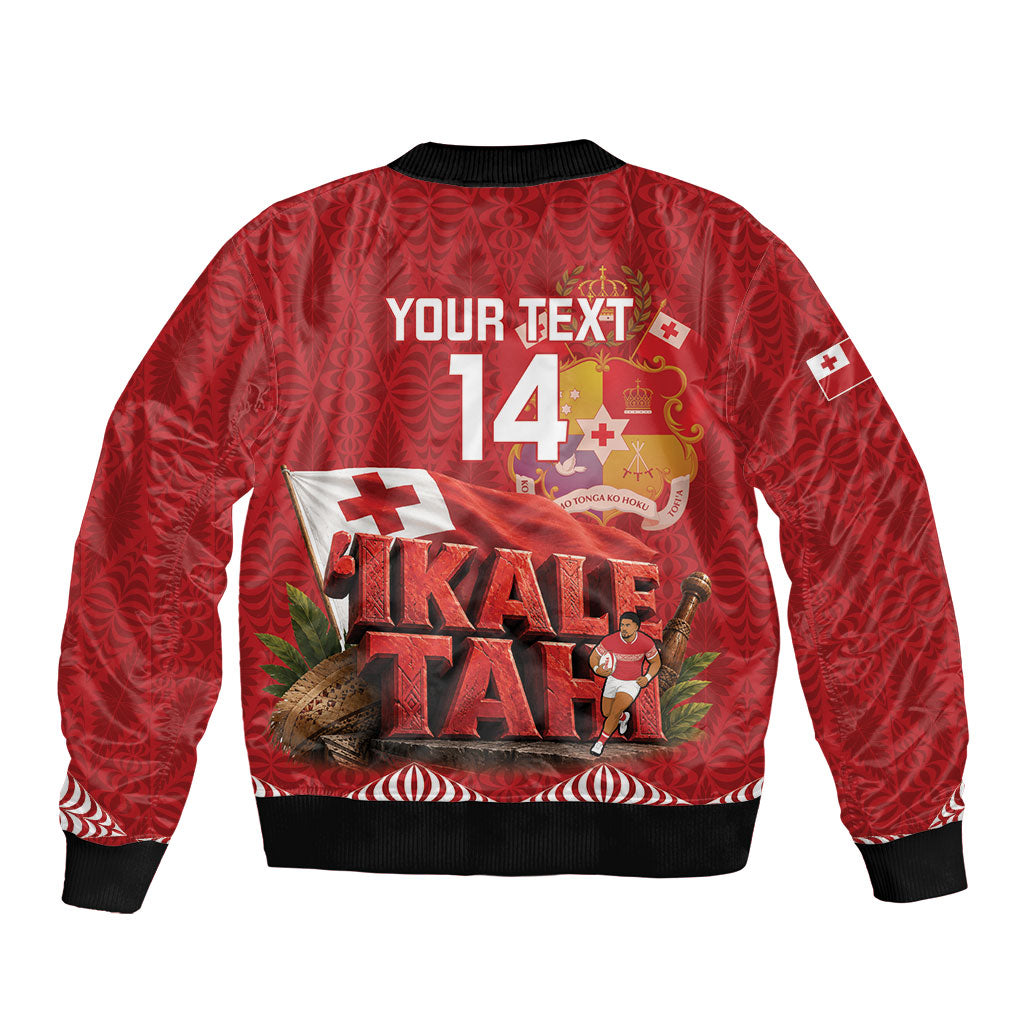 Tonga Rugby Custom Sleeve Zip Bomber Jacket 2026 Go Ikale Tahi Ngatu Pattern