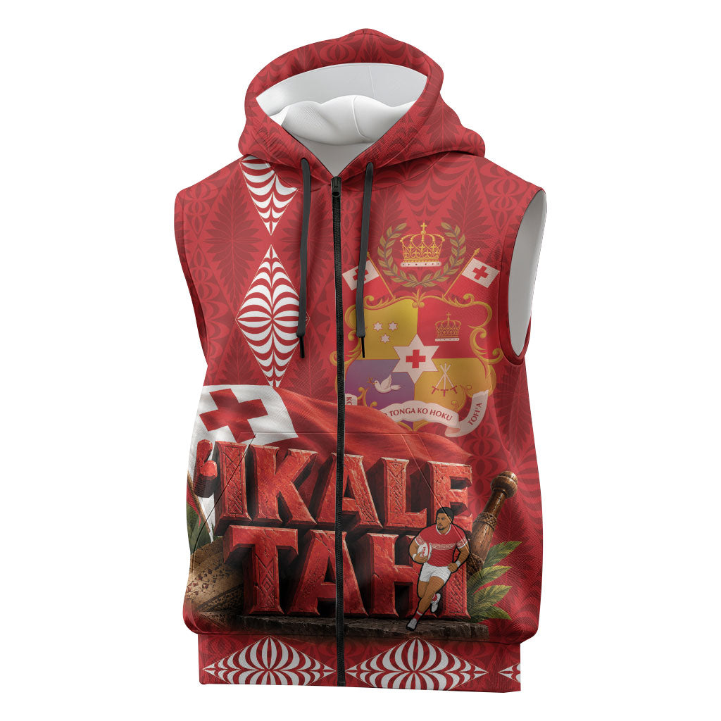 Tonga Rugby Custom Sleeveless Zip Hoodie 2026 Go Ikale Tahi Ngatu Pattern