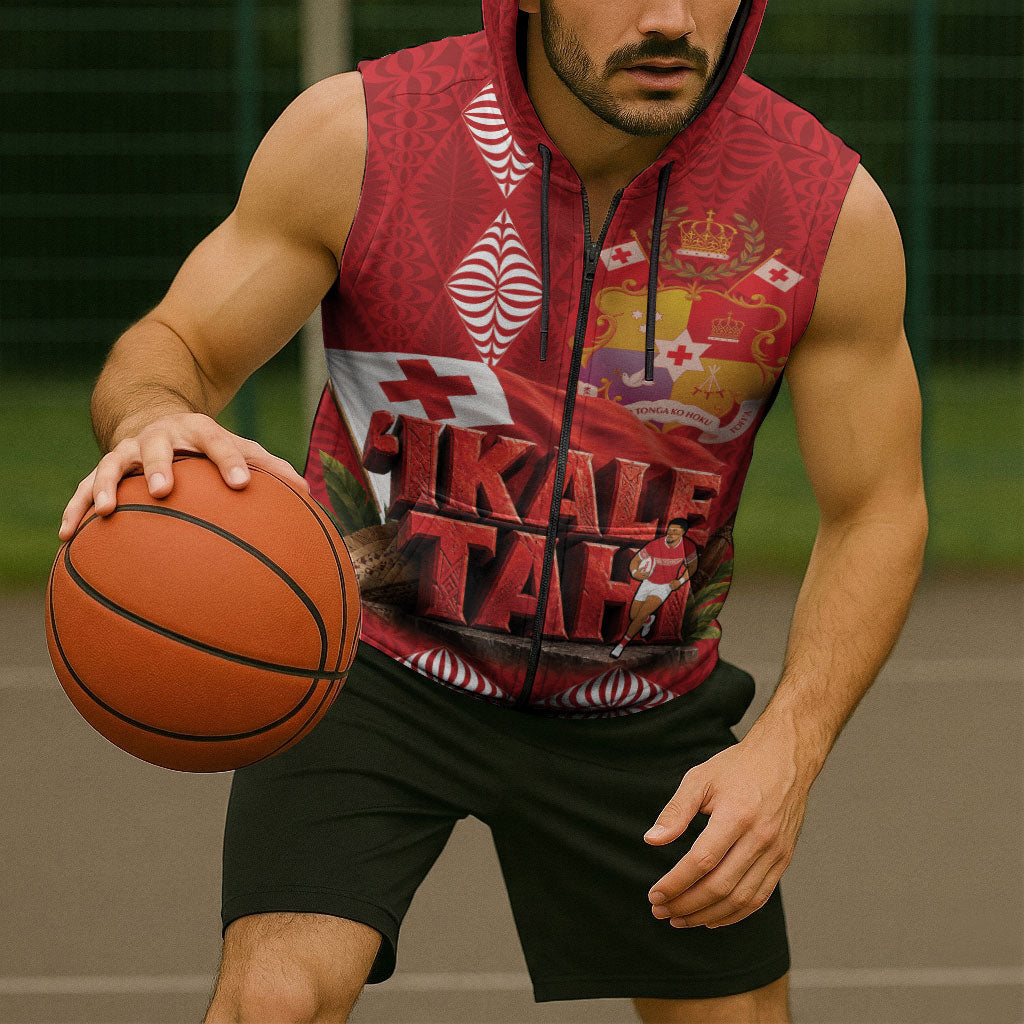 Tonga Rugby Custom Sleeveless Zip Hoodie 2026 Go Ikale Tahi Ngatu Pattern