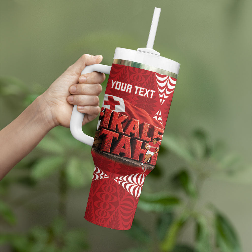 Tonga Rugby Custom Tumbler With Handle 2026 Go Ikale Tahi Ngatu Pattern