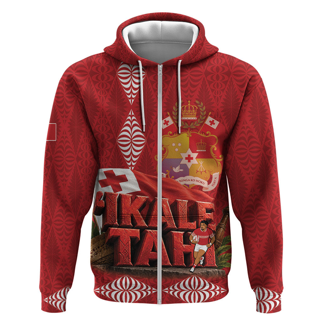 Tonga Rugby Custom Zip Hoodie 2026 Go Ikale Tahi Ngatu Pattern