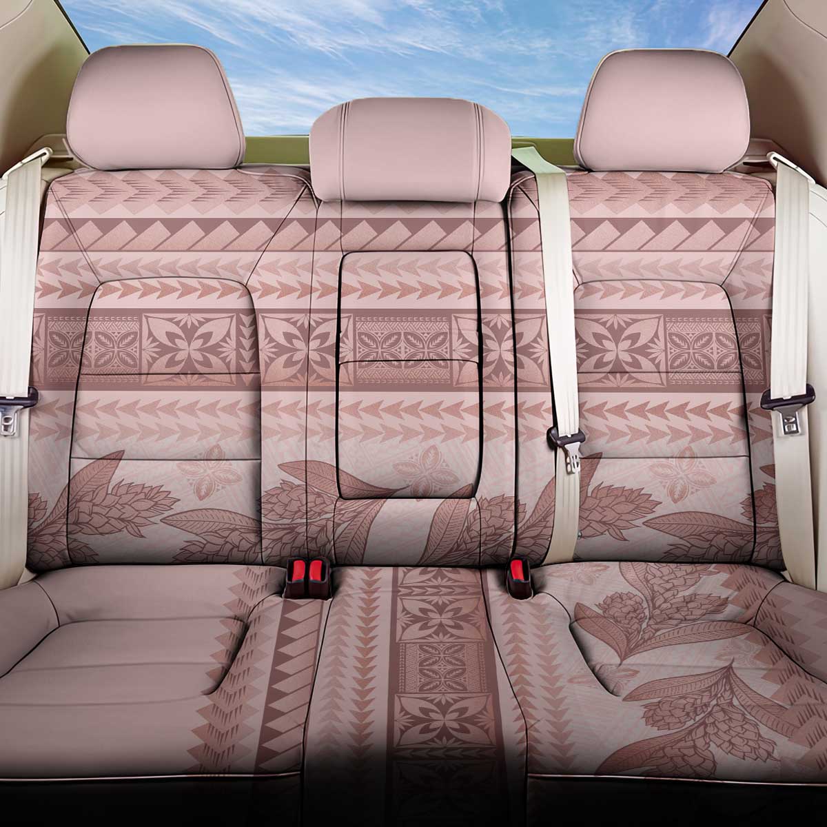 Pastel Pink Samoa Siapo Teuila Flowers Back Car Seat Cover - Polynesian Pride