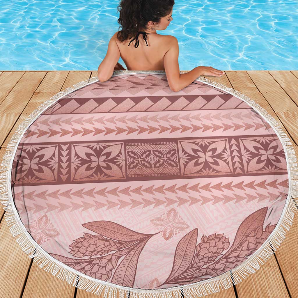 Pastel Pink Samoa Siapo Teuila Flowers Beach Blanket - Polynesian Pride