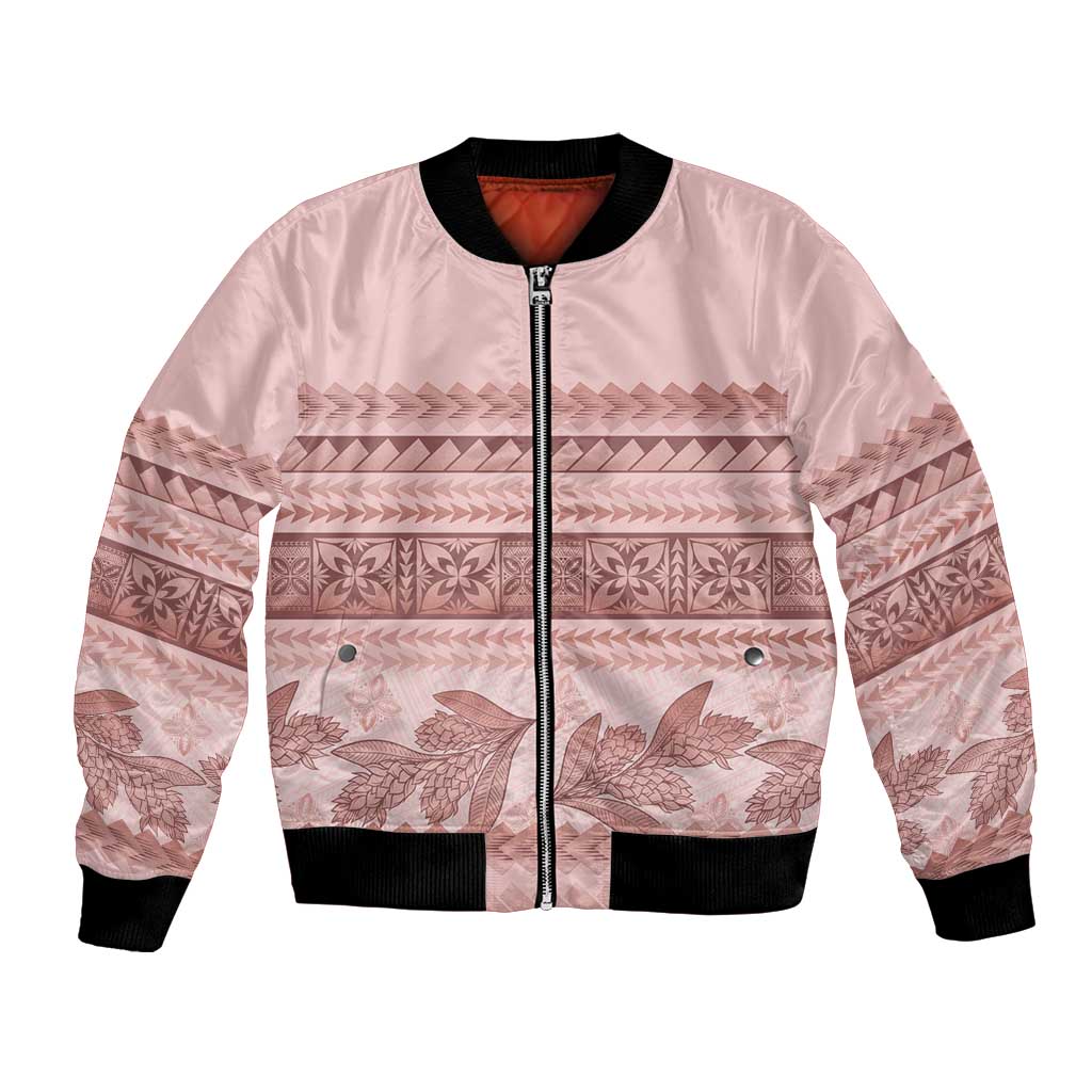 Pastel Pink Samoa Siapo Teuila Flowers Bomber Jacket LT14 Unisex Pastel Pink - Polynesian Pride