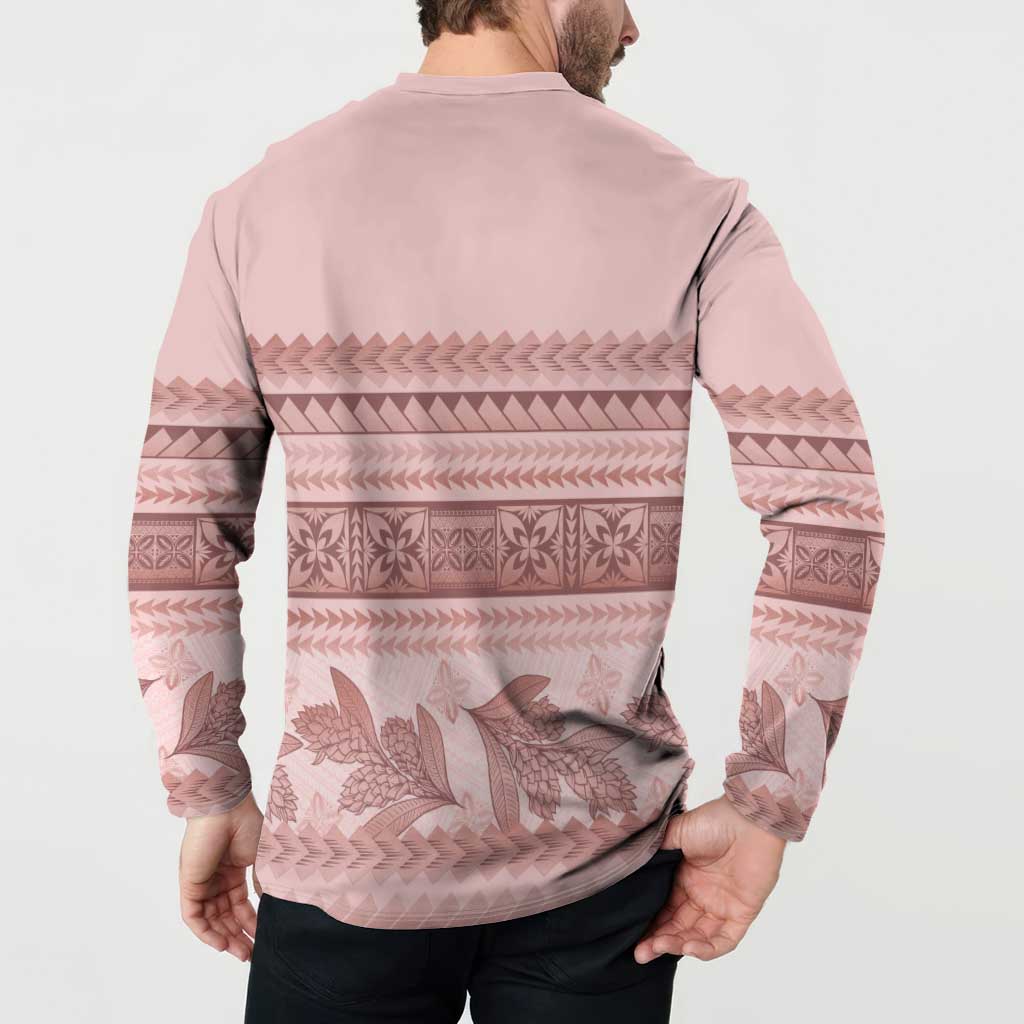 Pastel Pink Samoa Siapo Teuila Flowers Button Sweatshirt - Polynesian Pride