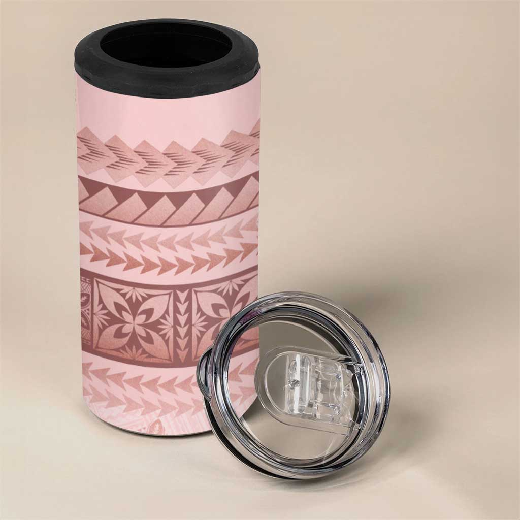 Pastel Pink Samoa Siapo Teuila Flowers 4 in 1 Can Cooler Tumbler - Polynesian Pride