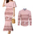 Pastel Pink Samoa Siapo Teuila Flowers Couples Matching Mermaid Dress and Long Sleeve Button Shirt - Polynesian Pride