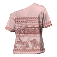 Pastel Pink Samoa Siapo Teuila Flowers Cross Shoulder Shirt - Polynesian Pride