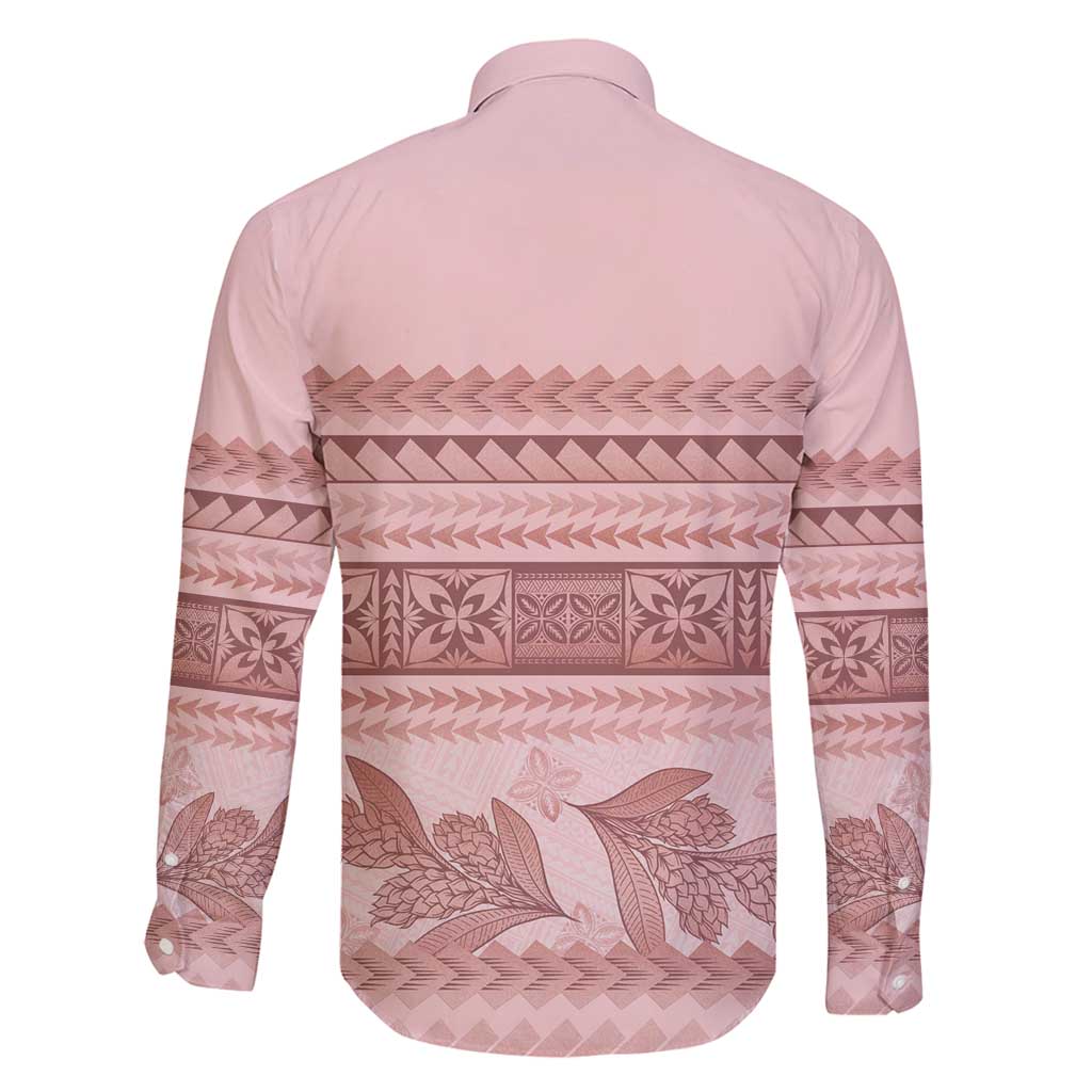 Pastel Pink Samoa Siapo Teuila Flowers Family Matching Long Sleeve Bodycon Dress and Hawaiian Shirt - Polynesian Pride