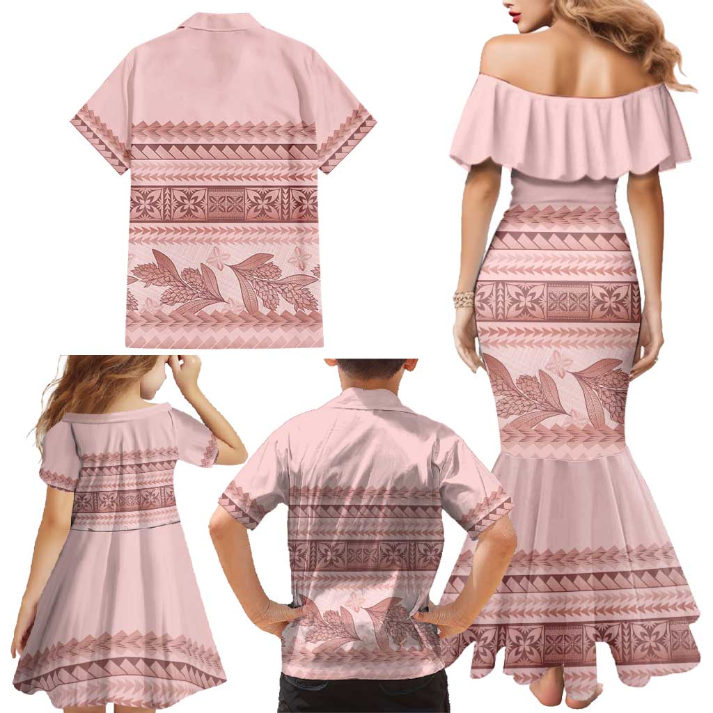 Pastel Pink Samoa Siapo Teuila Flowers Family Matching Mermaid Dress and Hawaiian Shirt - Polynesian Pride