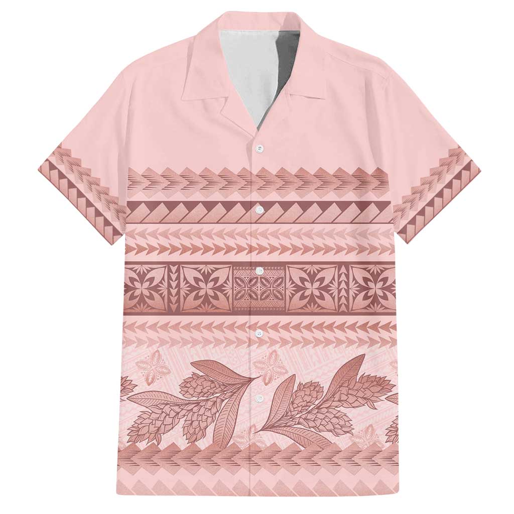 Pastel Pink Samoa Siapo Teuila Flowers Family Matching Off Shoulder Short Dress and Hawaiian Shirt LT14 Dad's Shirt - Short Sleeve Pastel Pink - Polynesian Pride